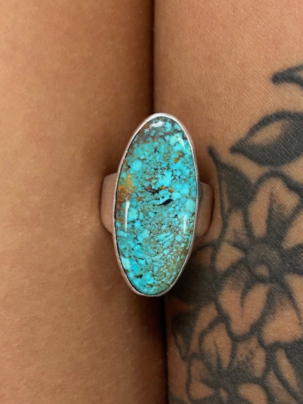 Big Navajo Native Sterling Silver Turquoise Ring